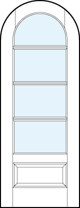 radius top interior glass french doors with four horizontal true divided lites and bottom raised panel