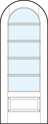 radius top modern interior glass french doors with five horizontal true divided lites & bottom panel