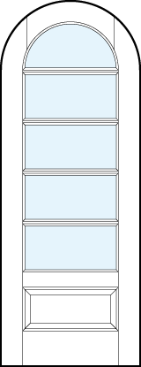 radius top modern front entry glass french doors with five horizontal true divided lites & bottom panel