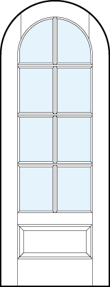 radius top custom front entry glass french doors with eight true divided lites and bottom raised panel