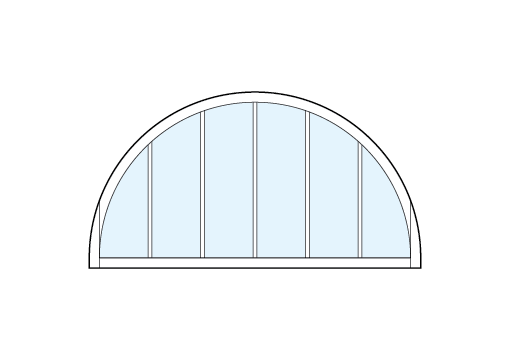 radius top front entry custom transom window with six vertical true divided lites