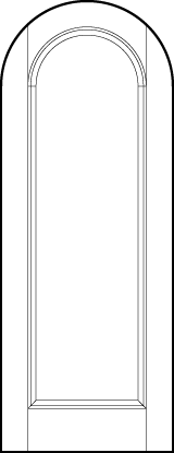 front entry custom panel doors with sunken central rectangle panel and half circle top arch top