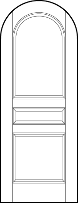 radius top stile and rail interior door with sunken bottom square, horizontal center rectangle, and top rectangle