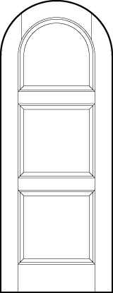 radius top front entry flat panel door with three square sunken panels with half circle top