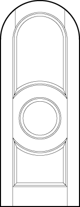 radius top front door with half circle rounded top panel, center circle panel, and inverse arched bottom sunken panel