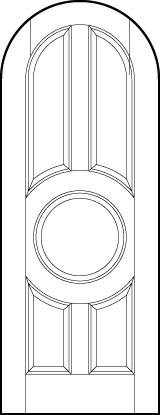 radius top stile and rail interior wood doors with four tall arched panels around circle center panel 