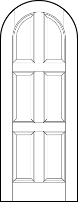 radius top stile and rail front entry wood doors with six vertical rectangle sunken panels