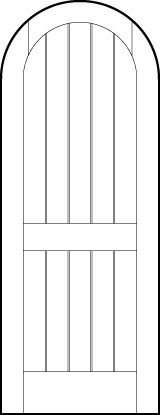 radius top tongue and groove interior door with six v-groove vertical lines with with tall center and bottom