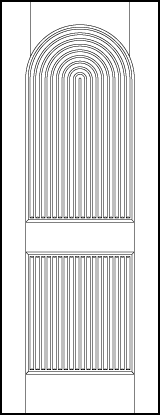 stile and rail art deco custom interior doors with two vertical tambour panels and top half-circle arch