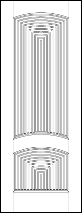 stile and rail art deco custom interior doors with two forced perspective vertical tambour arched panels