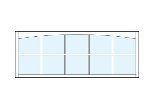 front entry modern transom windows with cross true divided lites creating ten sections and slight arch on top