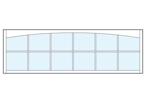 front entry modern transom windows with twelve square glass sections with slight arch at top