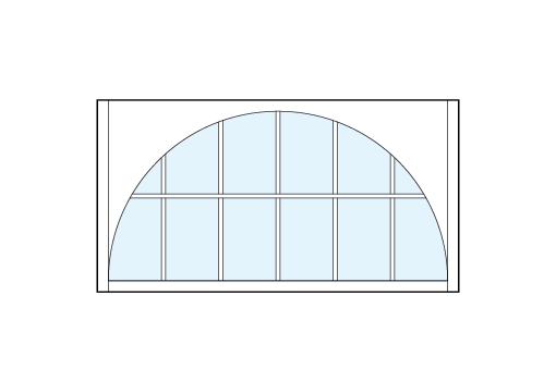 front entry modern transom windows with twelve square glass sections with large arch at top