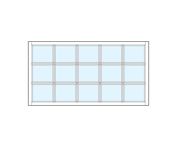 interior transom windows with fifteen equally sized square glass panels
