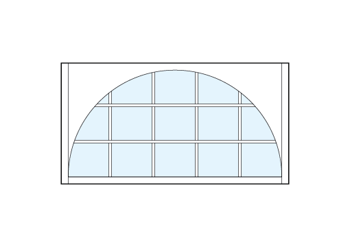 front entry modern transom windows with fifteen square glass panels divided by true divided lites and half circle top