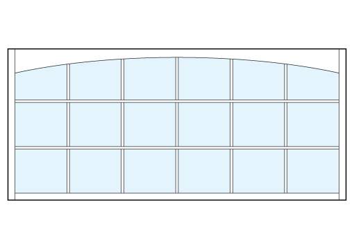 front entry modern transom windows with eighteen square glass panels divided by true divided lites and top arch