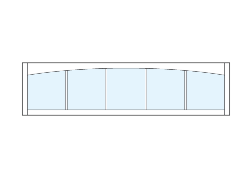 front entry custom transom window with five vertical true divided lites with curved arch-top