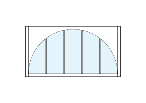 front entry custom transom window with five vertical true divided lites with radius-top arch