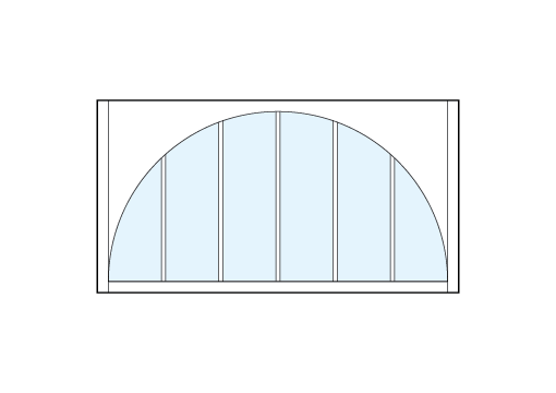 front entry custom transom window with six vertical true divided lites with radius-top arch