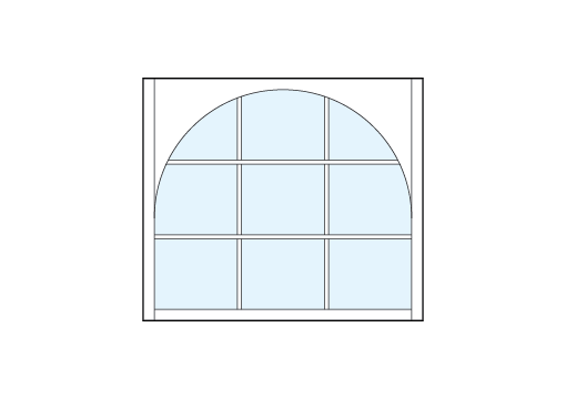 square front entry craftsman style transom windows with true divided lites between nine glass panels and radius arch