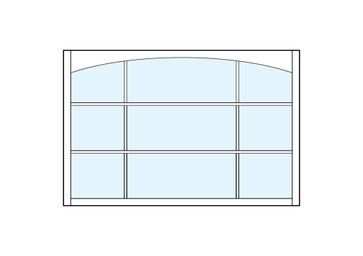 rectangle front entry craftsman style transom windows with true divided lites between nine glass panels and arch-top