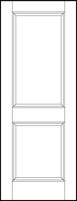 front entry custom panel doors with two sunken panels, one rectangle on top and one square on bottom