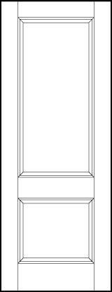 front entry custom panel doors with two sunken panels, one rectangle on top and one small square on bottom