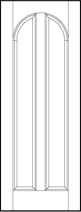 front entry custom panel doors with two sunken central rectangle panels with half circle top arch