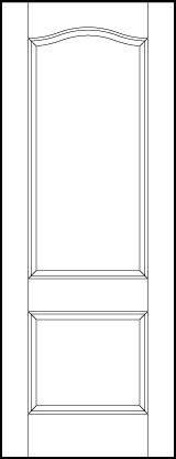 stile and rail front entry door with top sunken rectangle and bottom sunken square with slight top arch