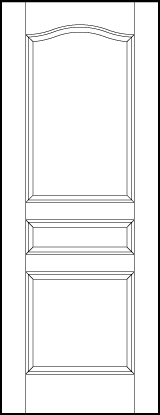 stile and rail front entry door with sunken bottom square, horizontal center and top rectangle with slight top arch