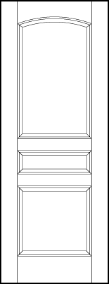 stile and rail front entry door with square bottom, horizontal center, and top arched rectangle sunken panels
