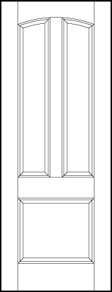 stile and rail interior door with large bottom square and two tall arched rectangle panels on top