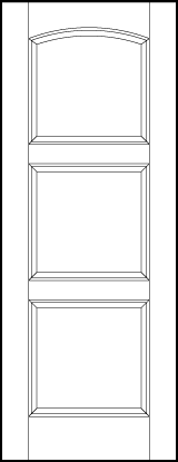 stile and rail front entry door with three sunken square panels with top curved arch