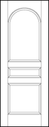 stile and rail front entry door with sunken bottom square, horizontal center rectangle, and top radius top rectangle
