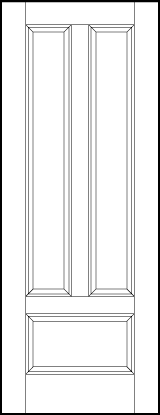 interior flat panel door with two tall vertical rectangle sunken panels and horizontal bottom medium rectangle