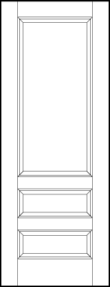 front entry flat panel door with parallel bottom horizontal rectangles and top large rectangle sunken panels