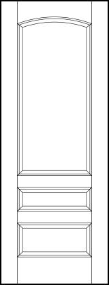 front entry flat panel door with curved tall top rectangle, center small and bottom medium sunken rectangles