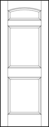 front entry flat panel door with small top horizontal curved rectangle and two square sunken bottom panels