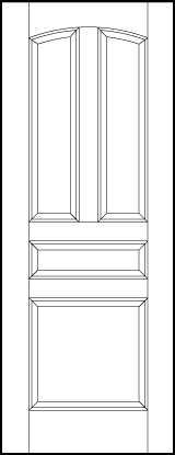 front entry flat panel door with curved top tall panels, horizontal center, and square bottom sunken panels