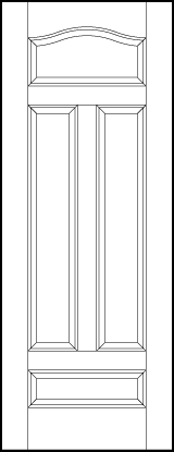 interior flat panel door with two tall center sunken panels with small bottom and arched top panels