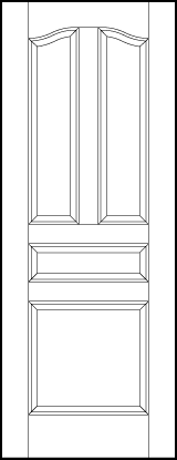 interior flat panel door two vertical slight arch top panels, horizontal center and square bottom sunken panels