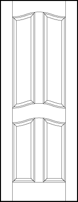 front entry flat panel door with four tall vertical rectangle panels with arched tops and bottoms
