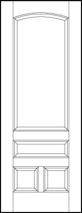 stile and rail interior wood doors with large top arch, horizontal center, and two small square bottom panels