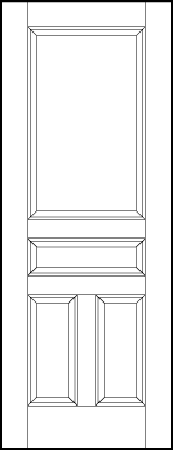 stile and rail interior wood doors with large top panel, horizontal center, and short sunken vertical pair bottoms