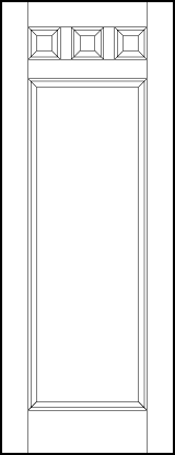 stile and rail front entry wood doors with three small sunken squares on top and large bottom sunken panel