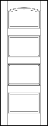 stile and rail front entry wood doors with four equal sized sunken panels and arched top panel