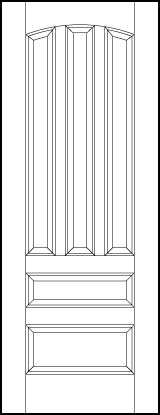 stile and rail interior wood doors with three top slightly curved panels with small and medium bottom panels
