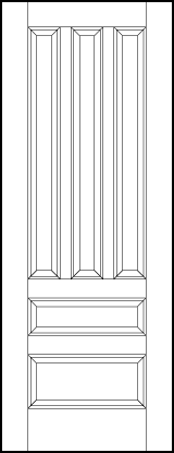 stile and rail interior wood doors with three tall vertical panels and two bottom horizontal sunken panels