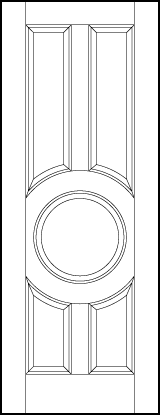 stile and rail interior wood doors with four tall arched panels around circle center panel 