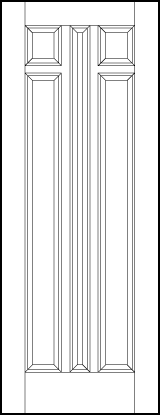 stile and rail front entry wood doors with tall sunken skinny center panel, two small square top, and two tall panels